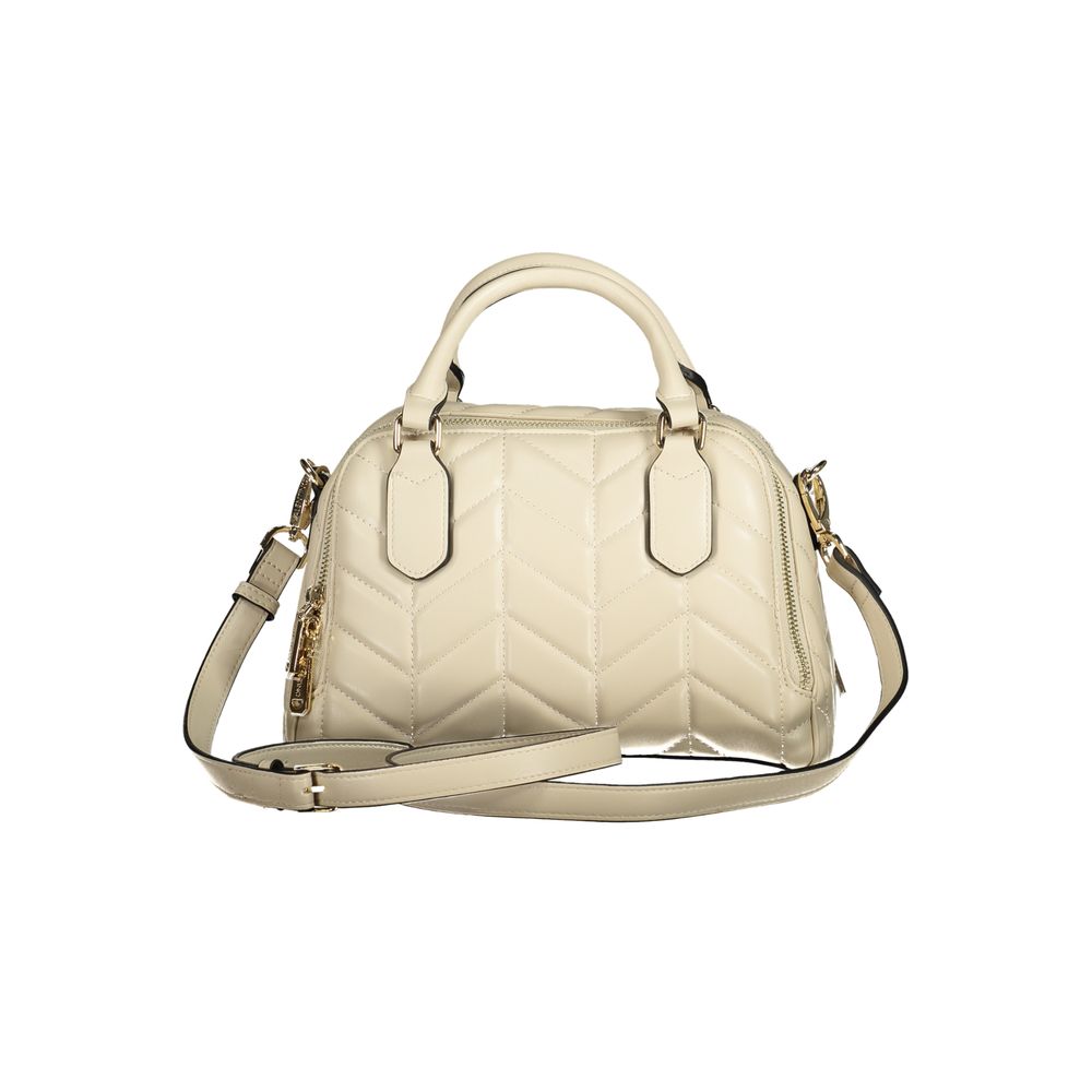 Mario Valentino Beige Faux Leather Handbag with Iconic Logo
