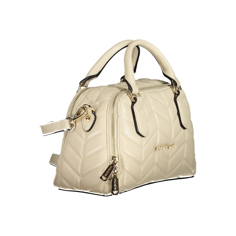 Mario Valentino Beige Faux Leather Handbag with Iconic Logo