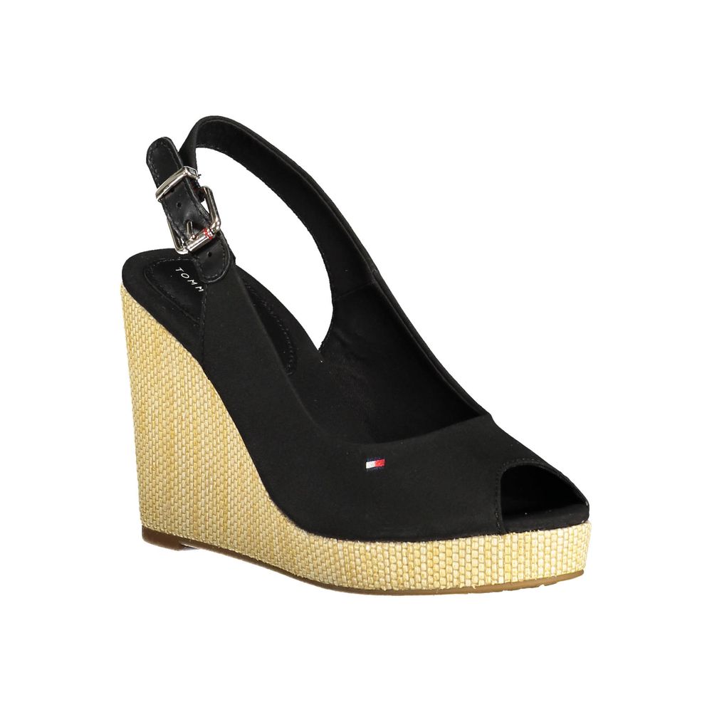 Tommy Hilfiger Black Cotton Wedge Sandal