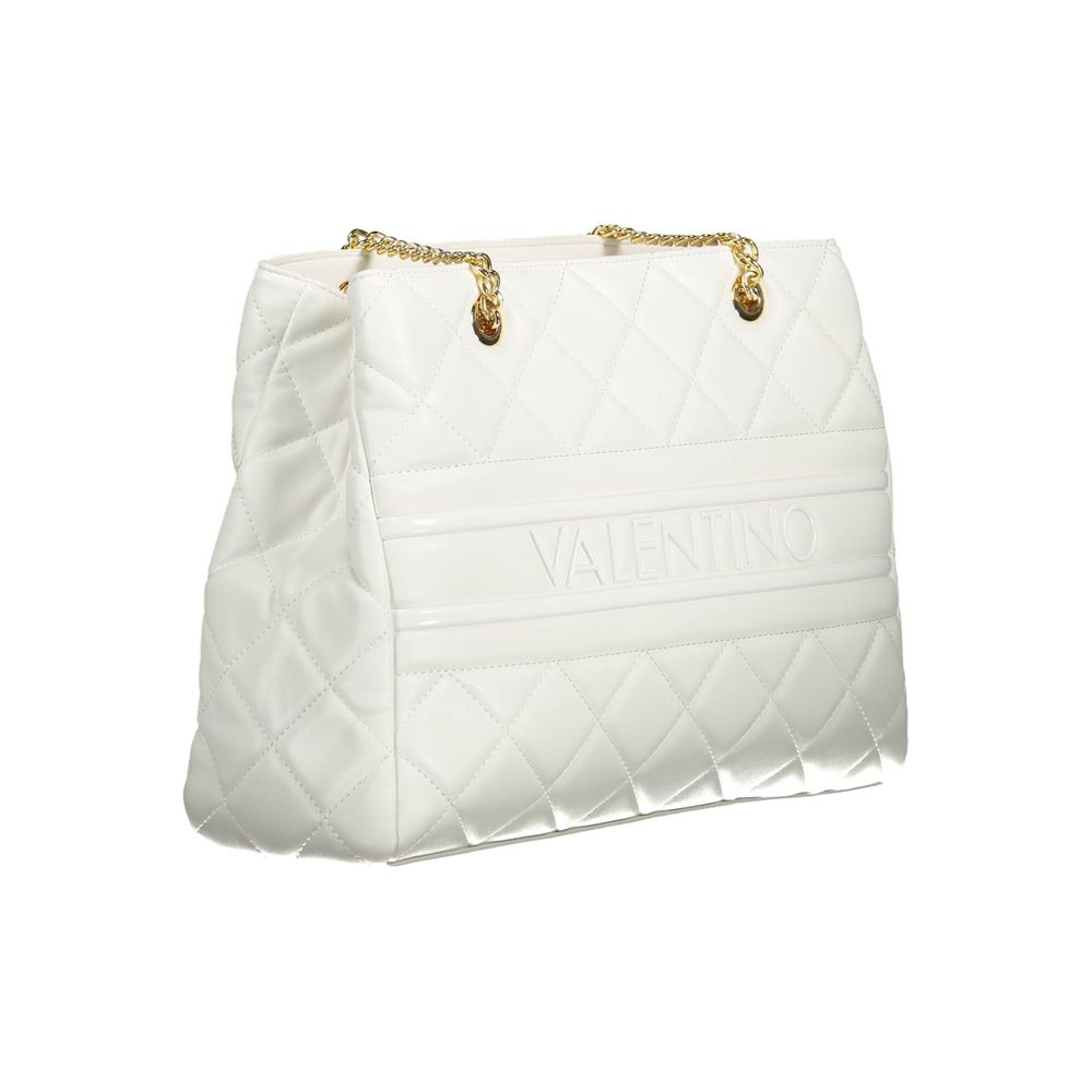 Mario Valentino White Leather-Finish Women Handbag with Chain Detail