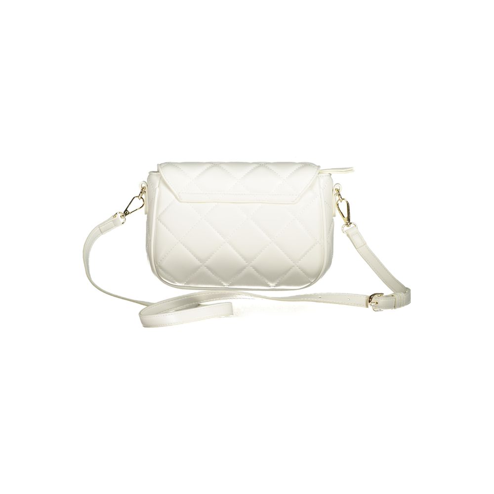 Mario Valentino White Faux Leather Handbag with Contrasting Details