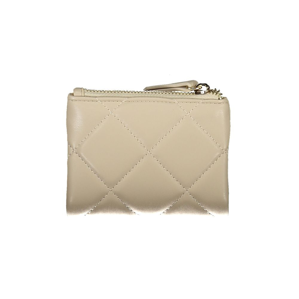 Mario Valentino Beige Leather-Finish Women Wallet with Logo Detail