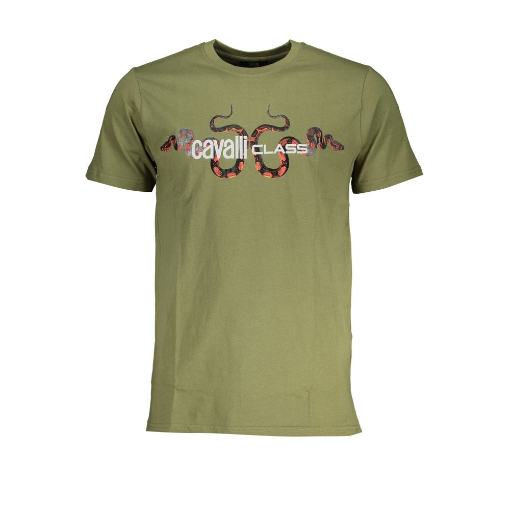 Cavalli Class Green Cotton T-Shirt - Effortless Urban Luxe