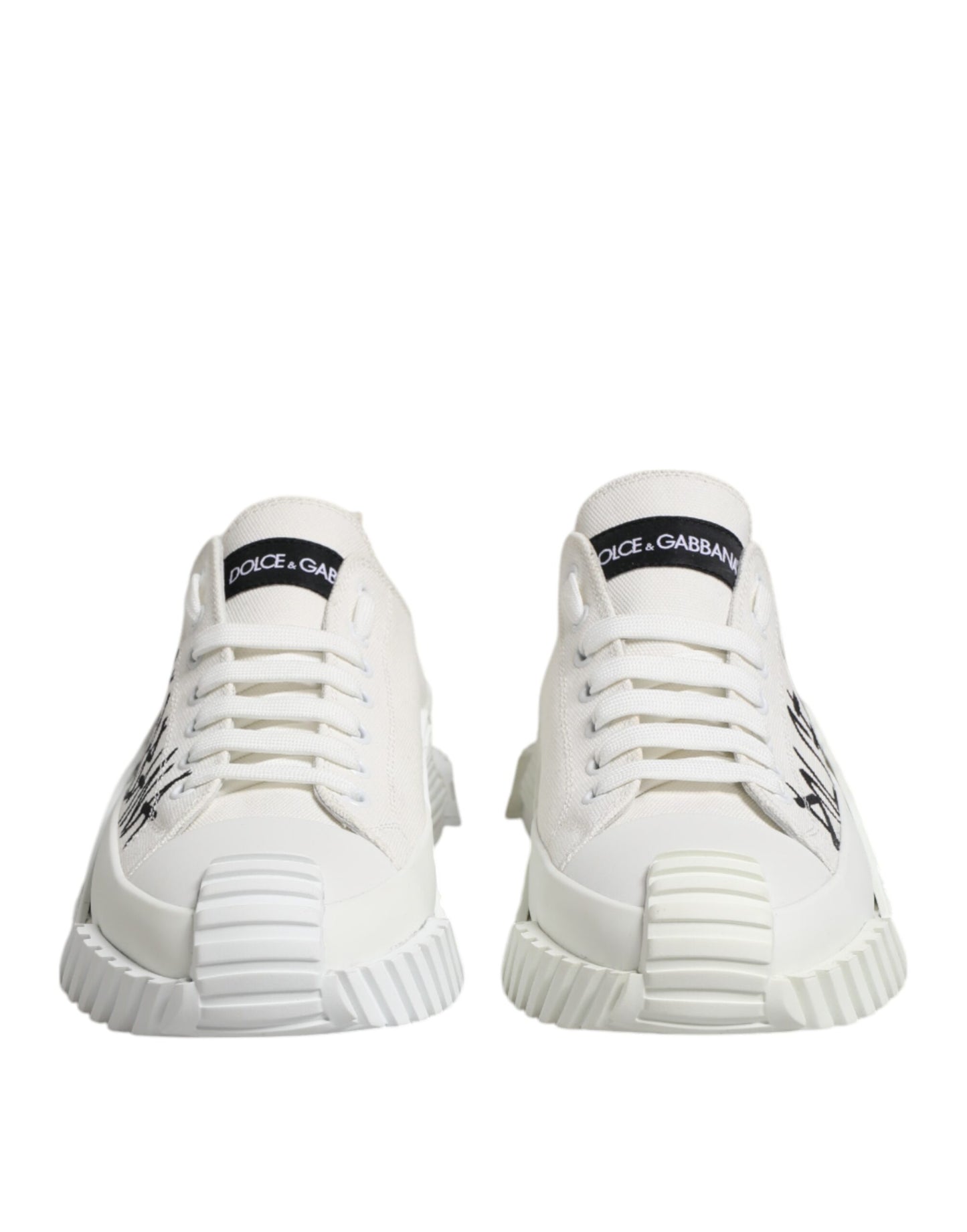 Dolce & Gabbana White Logo Print Lace Up Low Top Sneakers