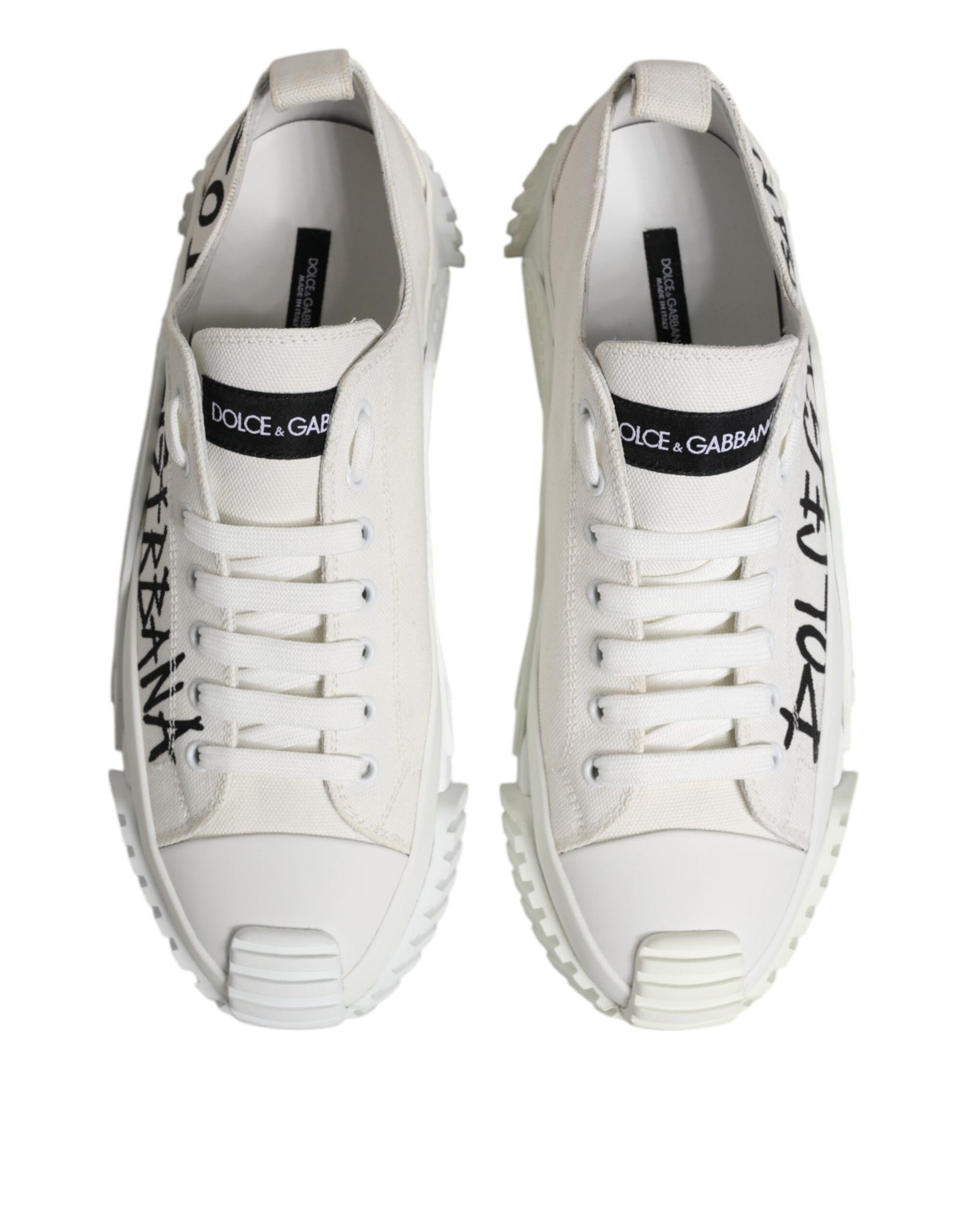 Dolce & Gabbana White Logo Print Lace Up Low Top Sneakers