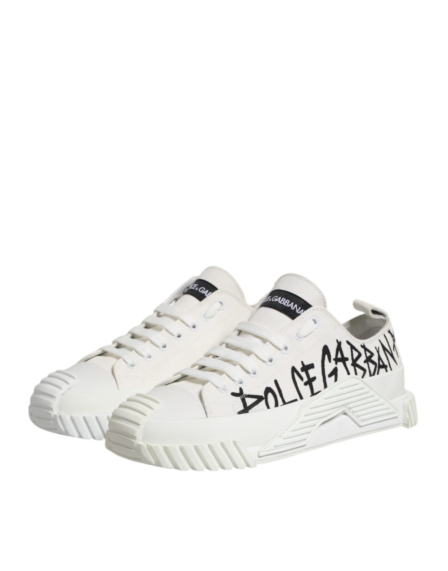 Dolce & Gabbana White Logo Print Lace Up Low Top Sneakers