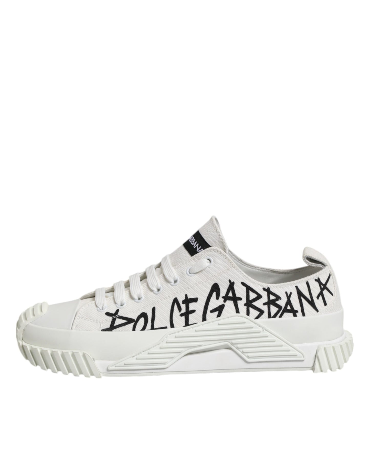 Dolce & Gabbana White Logo Print Lace Up Low Top Sneakers