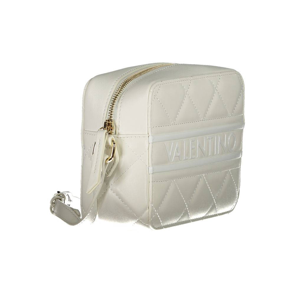 Mario Valentino White Faux Leather Handbag with Contrasting Details