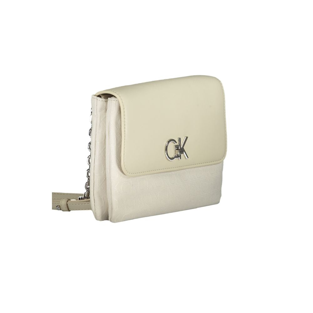 Calvin Klein Beige Polyester Handbag with Chain Handle