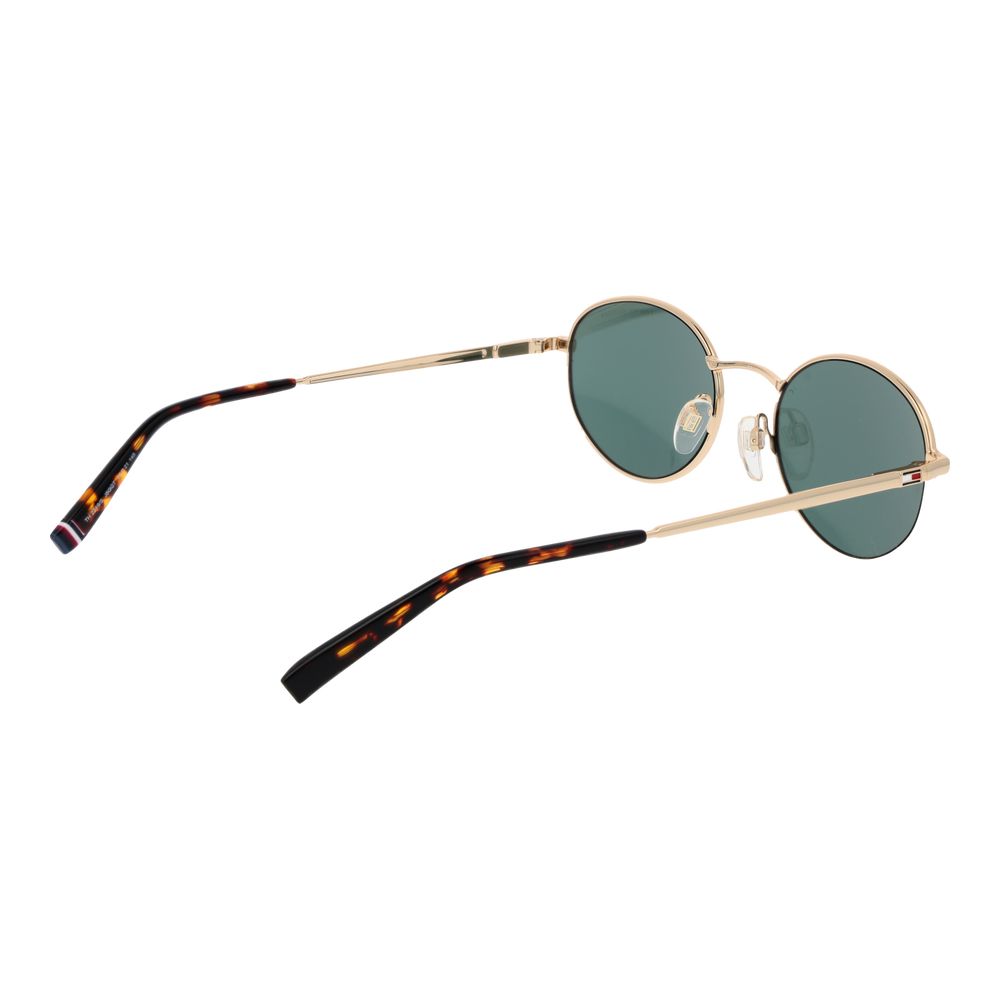 Tommy Hilfiger Gold Unisex Sunglasses – Stylish Oval Frame with Green Lenses