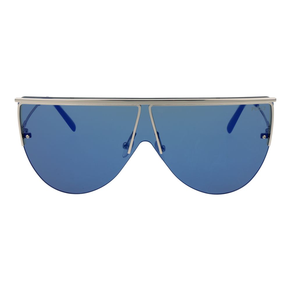 Emilio Pucci Women’s Sunglasses – Silver Half-Rim Frame with Mirrored Blue Lenses, 142mm