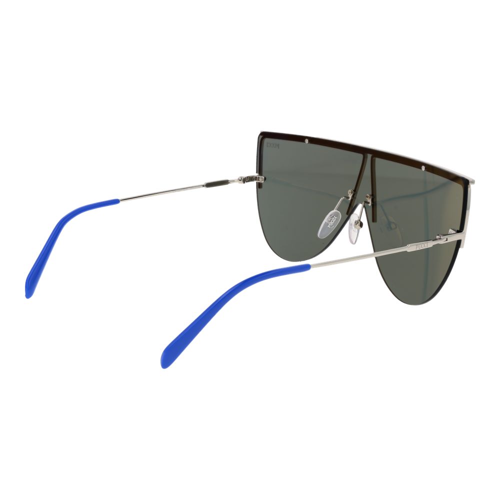 Emilio Pucci Women’s Sunglasses – Silver Half-Rim Frame with Mirrored Blue Lenses, 142mm