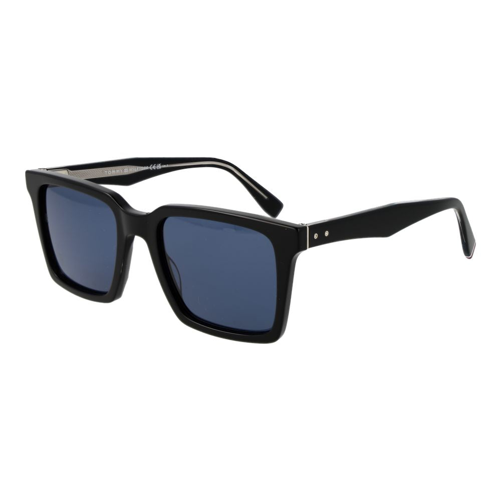 Tommy Hilfiger Men’s Square Sunglasses – Black Frame with Blue Lenses, 53mm