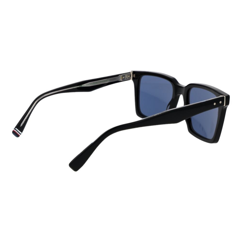 Tommy Hilfiger Men’s Square Sunglasses – Black Frame with Blue Lenses, 53mm