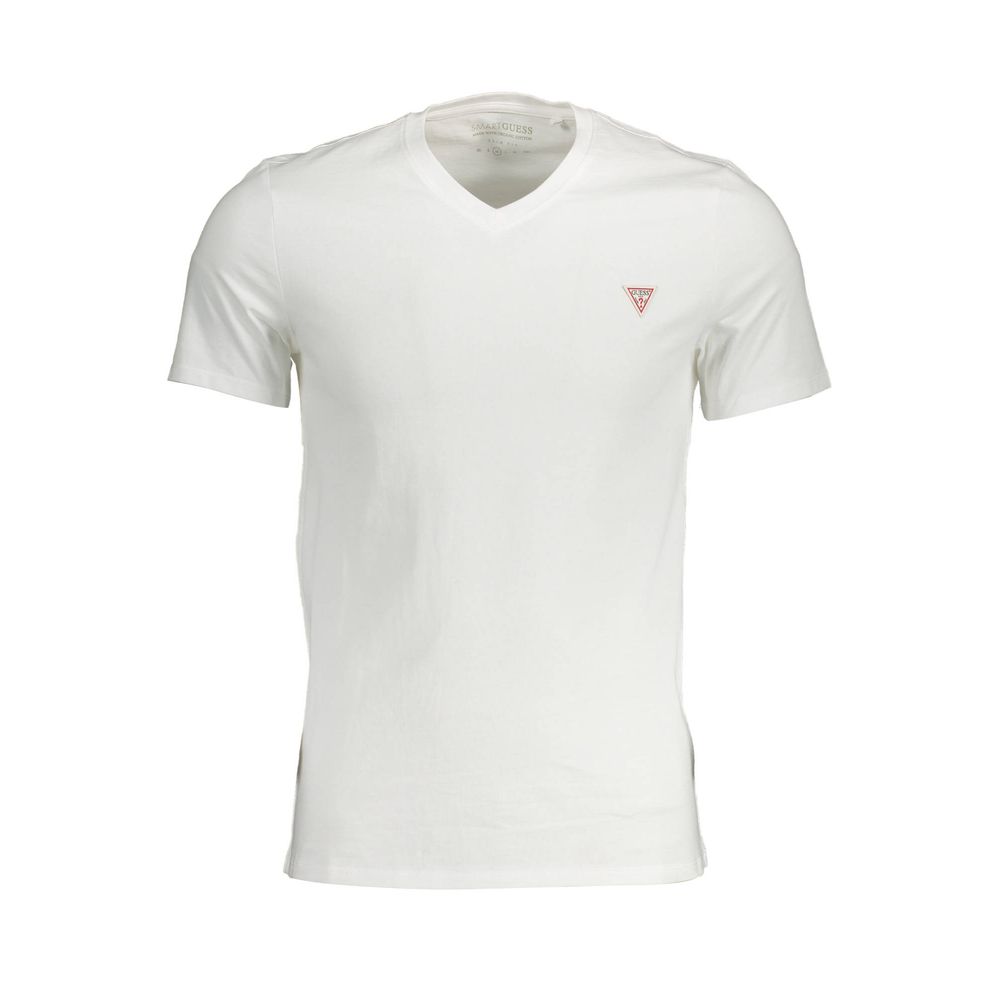 Guess Jeans White Cotton T-Shirt - Slim Fit V-Neck Style