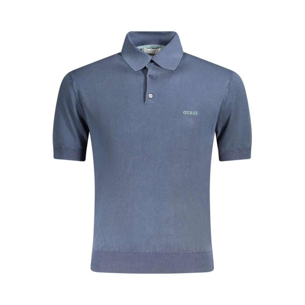 Guess Jeans Blue Cotton Sweater - Short Sleeve Polo Shirt with Embroidery