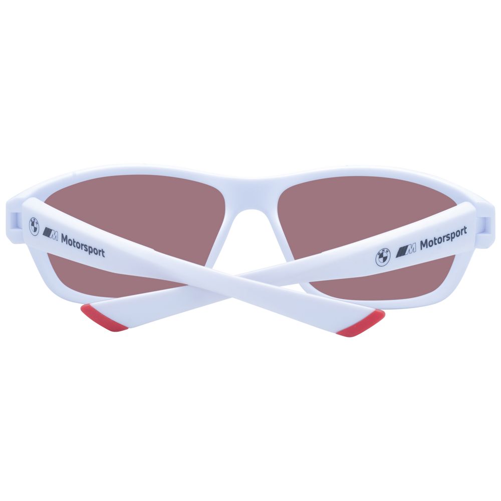 BMW Motorsport Men's Sunglasses – White Full-Rim Frame with Brown Mirrored Lenses, 64mm