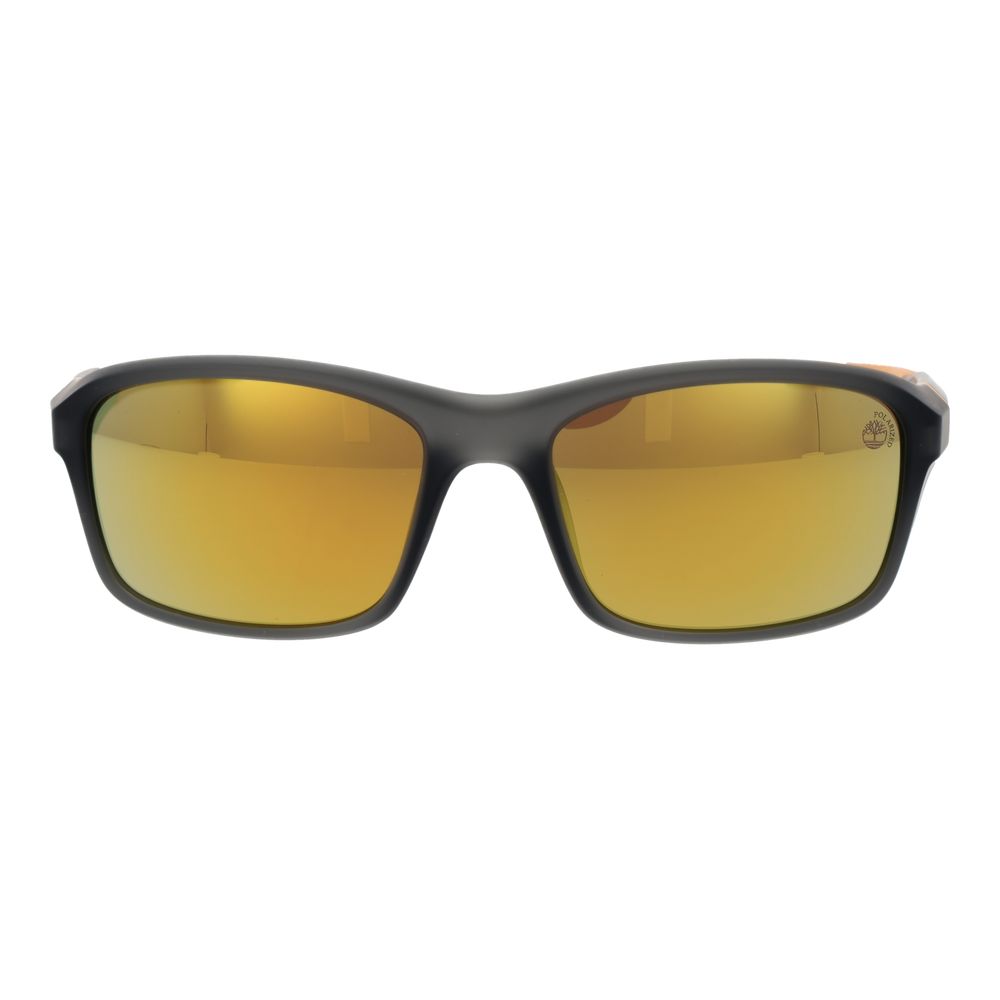 Timberland Men's Sunglasses – Grey Full-Rim Frame with Orange Polarized Lenses, 58mm