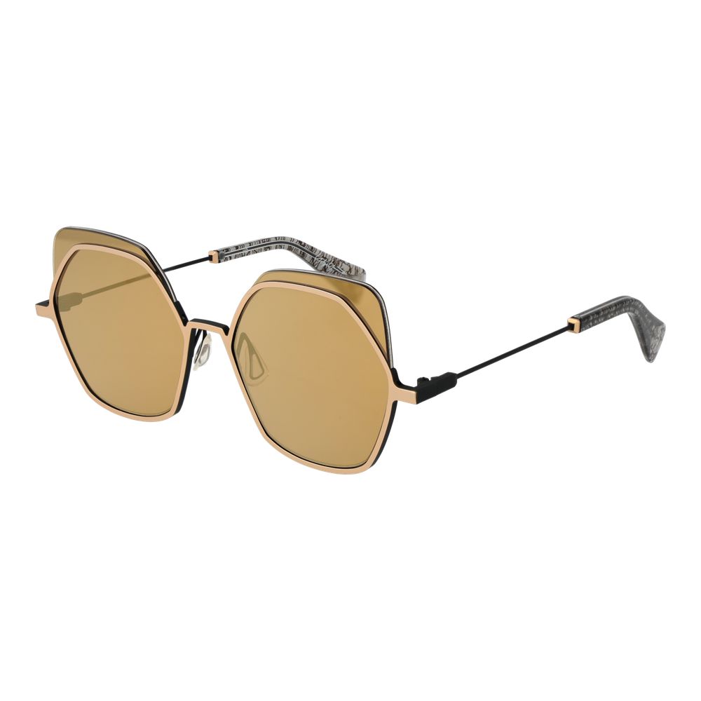 Yohji Yamamoto Unisex Sunglasses – Gold Half-Rim Frame with Beige Mirrored Lenses, 52mm