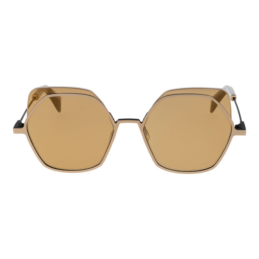 Yohji Yamamoto Unisex Sunglasses – Gold Half-Rim Frame with Beige Mirrored Lenses, 52mm