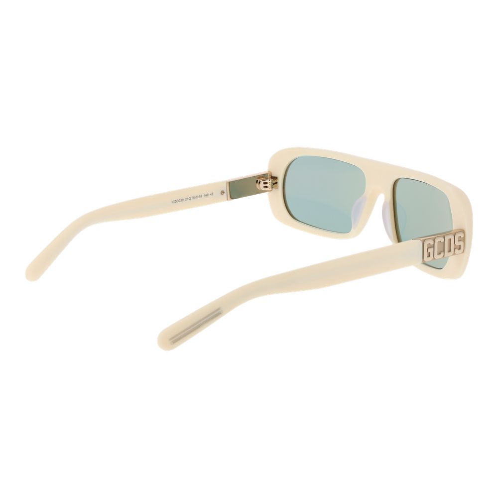 GCDS Unisex Sunglasses – Cream Full-Rim Frame with Turquoise Mirrored Lenses, 54mm