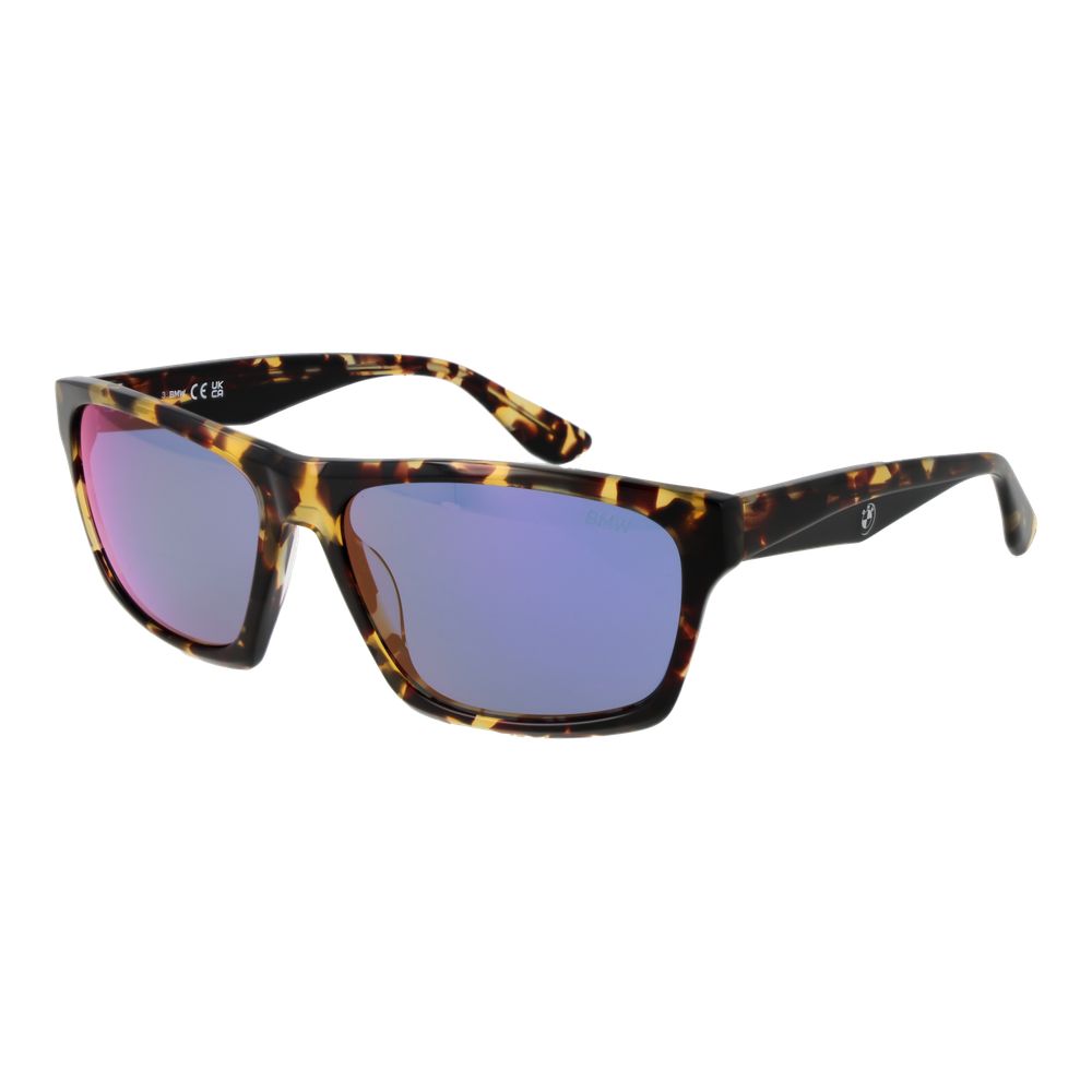 BMW Men's Sunglasses – Brown Full-Rim Frame with Blue Mirrored Lenses, 60mm