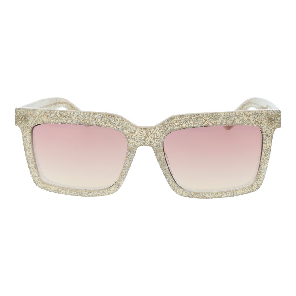 GCDS Gold Unisex Sunglasses – Stylish Full-Rim Rectangle with Purple Mirrored Lenses, 55mm