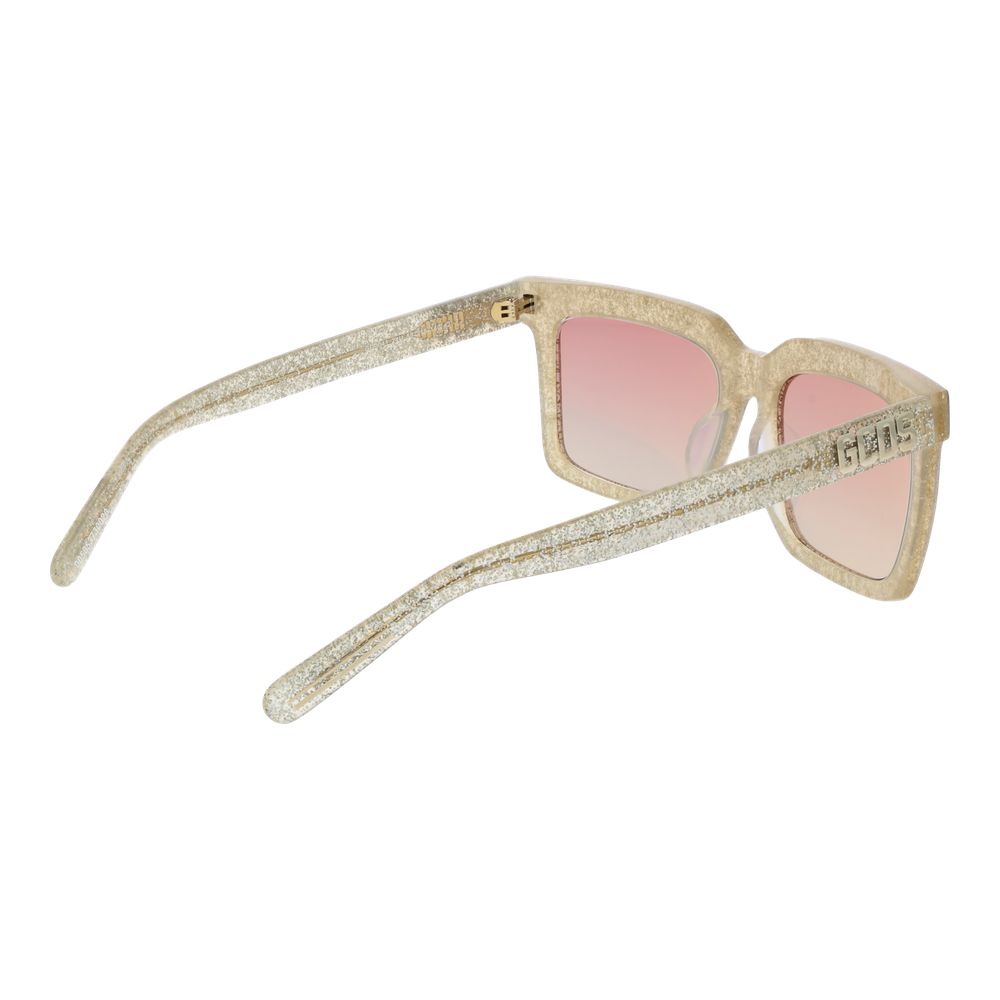 GCDS Gold Unisex Sunglasses – Stylish Full-Rim Rectangle with Purple Mirrored Lenses, 55mm