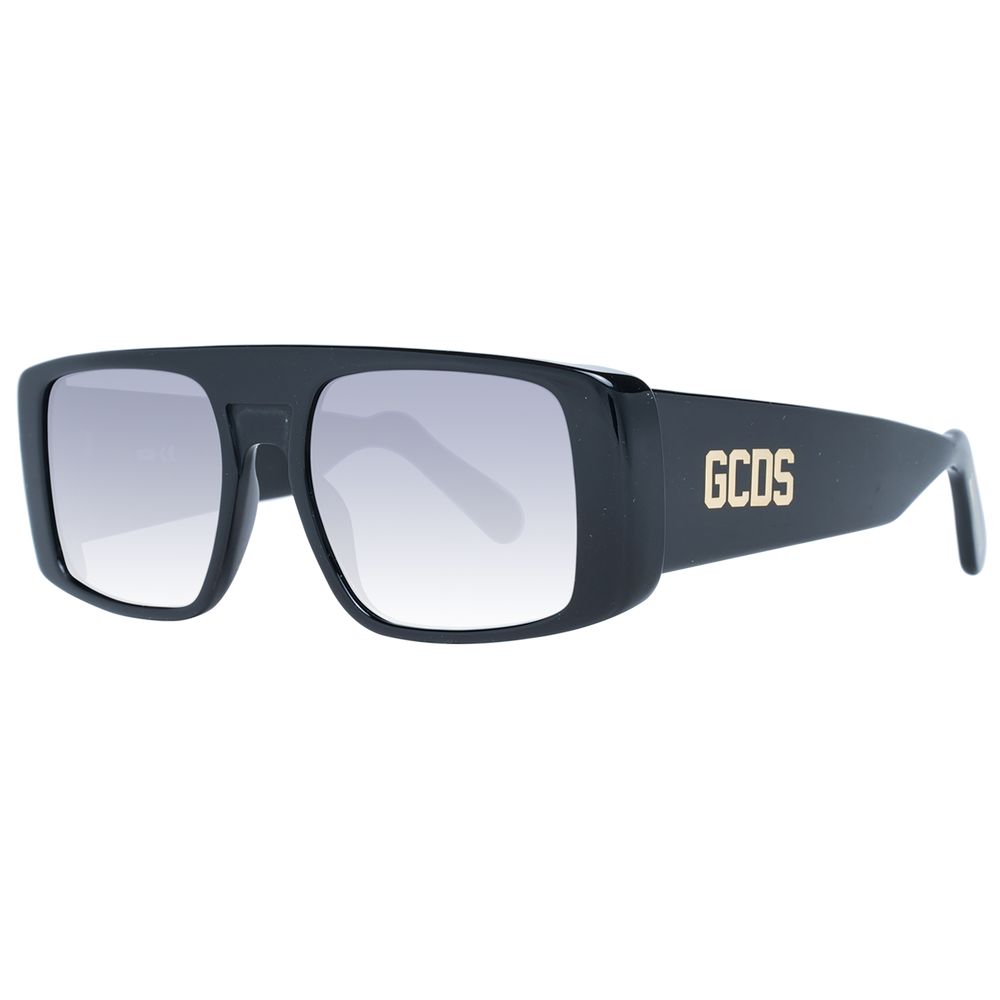 GCDS Unisex Sunglasses – Black Rectangle Frame with Grey Gradient Lenses, 56mm