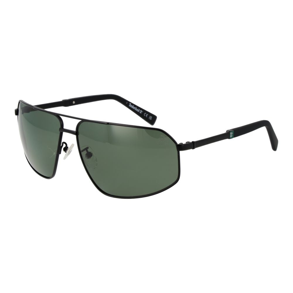 Timberland Black Men Sunglasses - Aviator Style with Polarized Green Lenses
