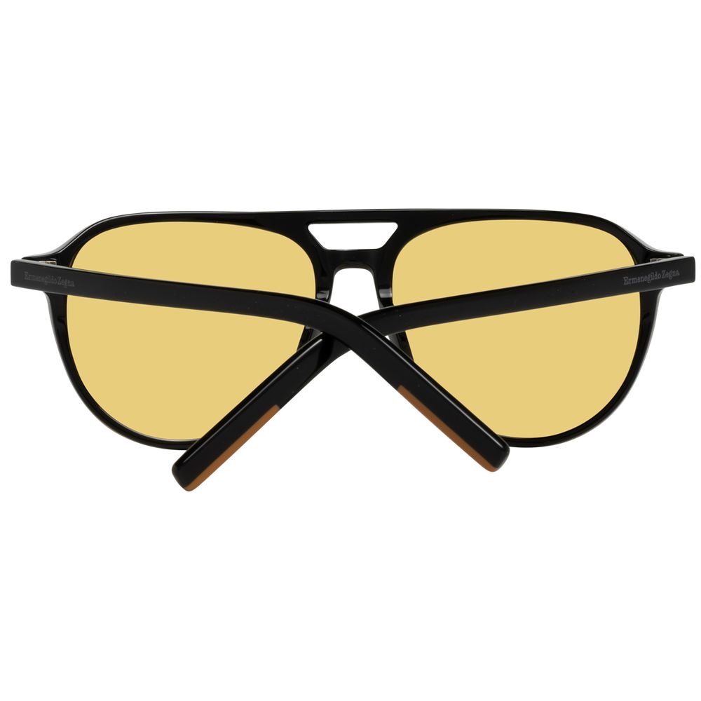 Ermenegildo Zegna Men’s Sunglasses – Black Full-Rim Frame, Yellow Lenses
