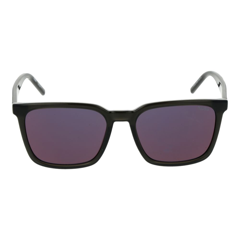 Hugo Boss Gray Men's Sunglasses – Stylish Rectangle Frame with Red Mirrored Lenses, 55mm