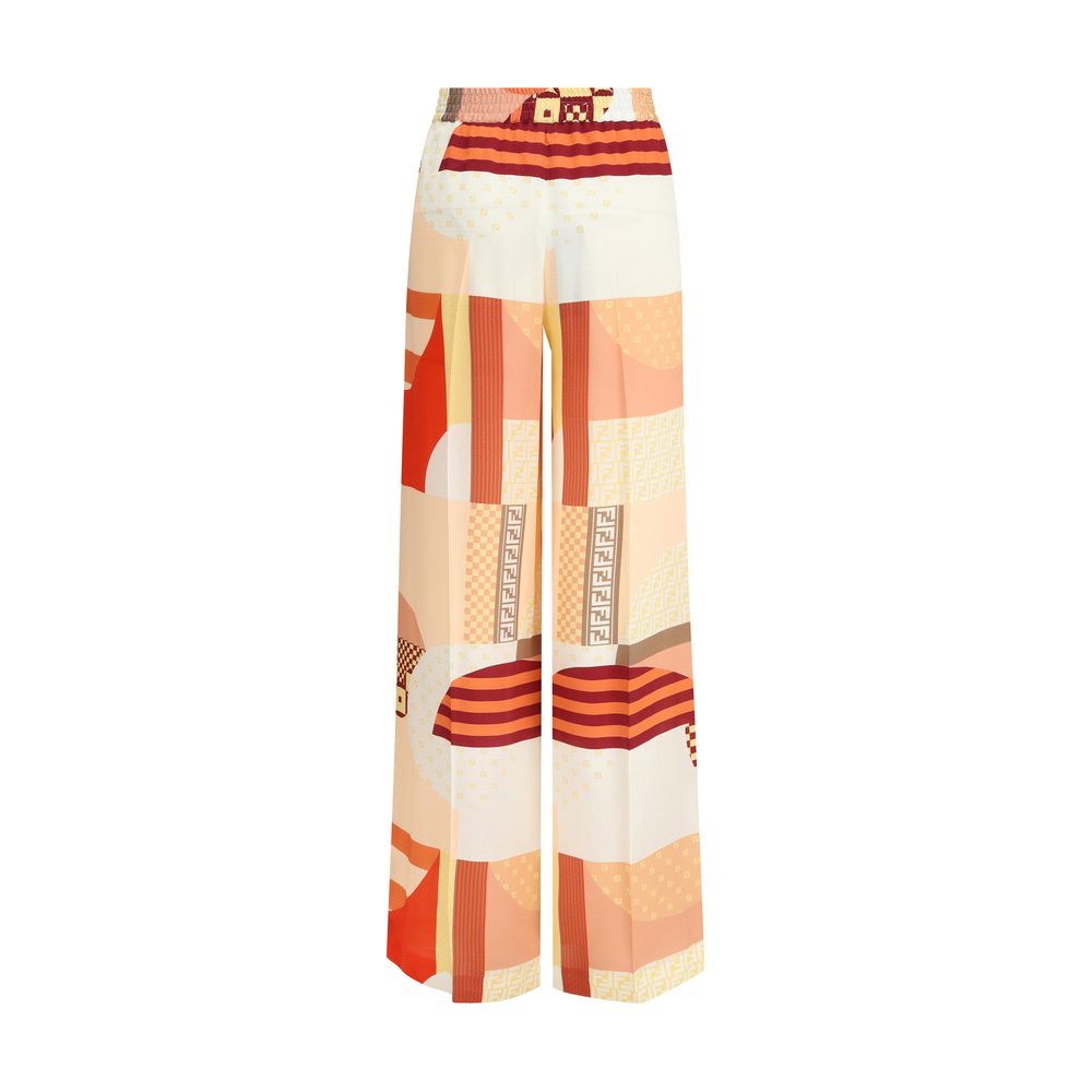 Fendi Patchwork Print Silk Crepe Pants