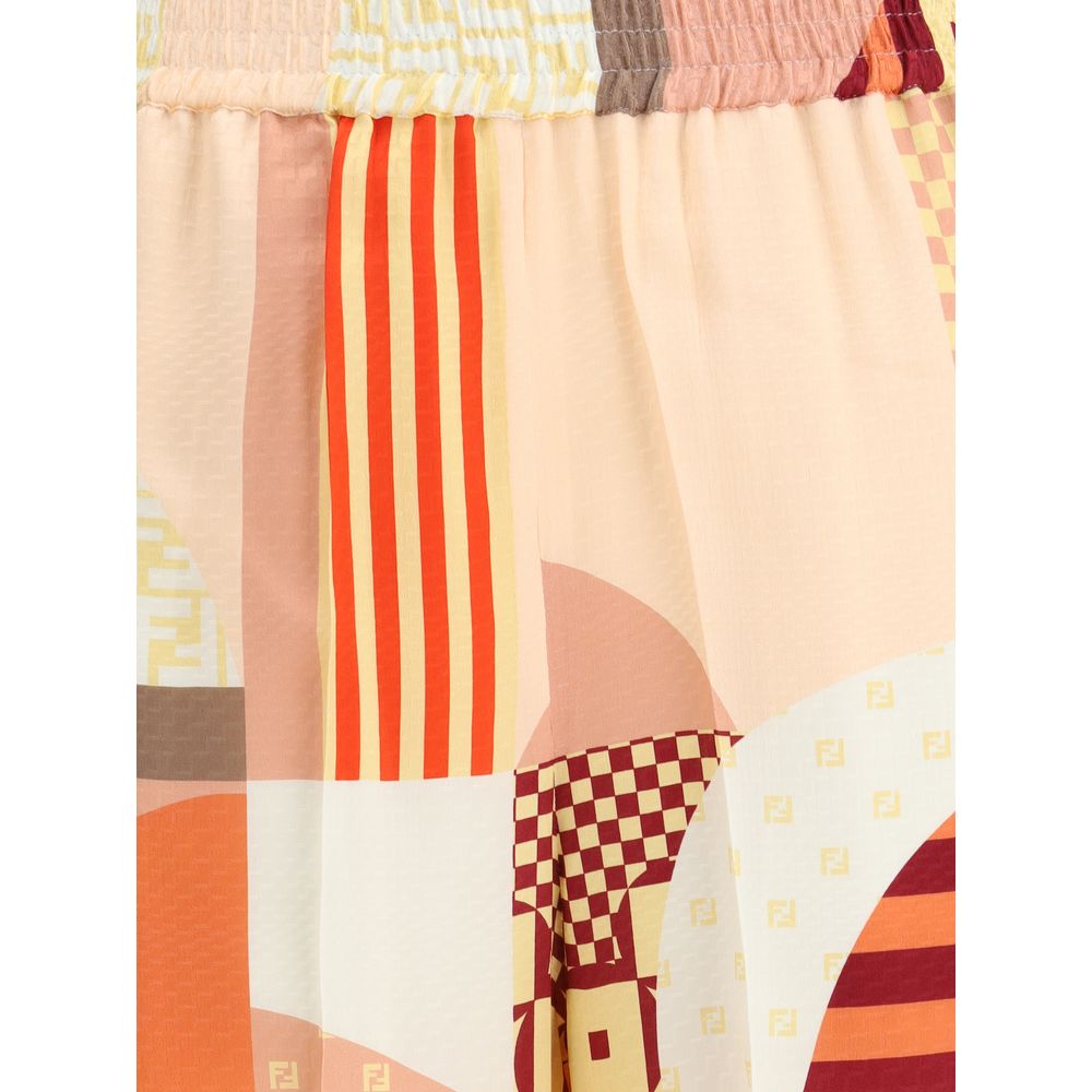 Fendi Patchwork Print Silk Crepe Pants