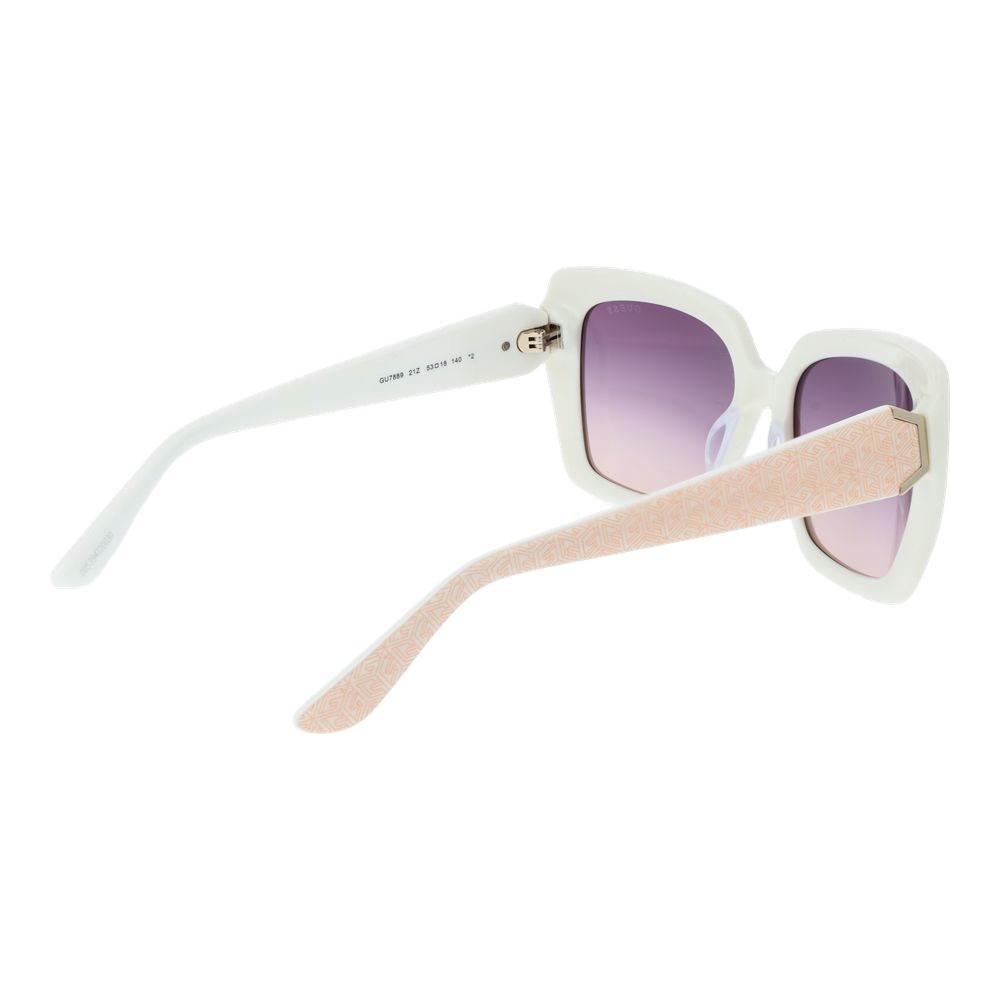 Guess Women’s Sunglasses – Chic White Square Frame with Purple Gradient Lenses, 53mm