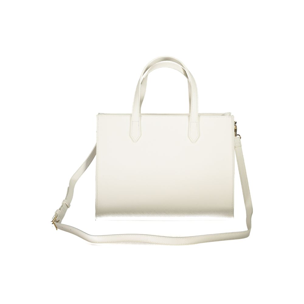 Mario Valentino White Faux Leather Handbag with Charming Details
