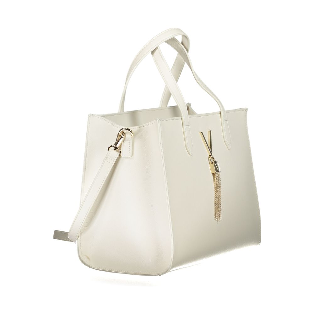 Mario Valentino White Faux Leather Handbag with Charming Details