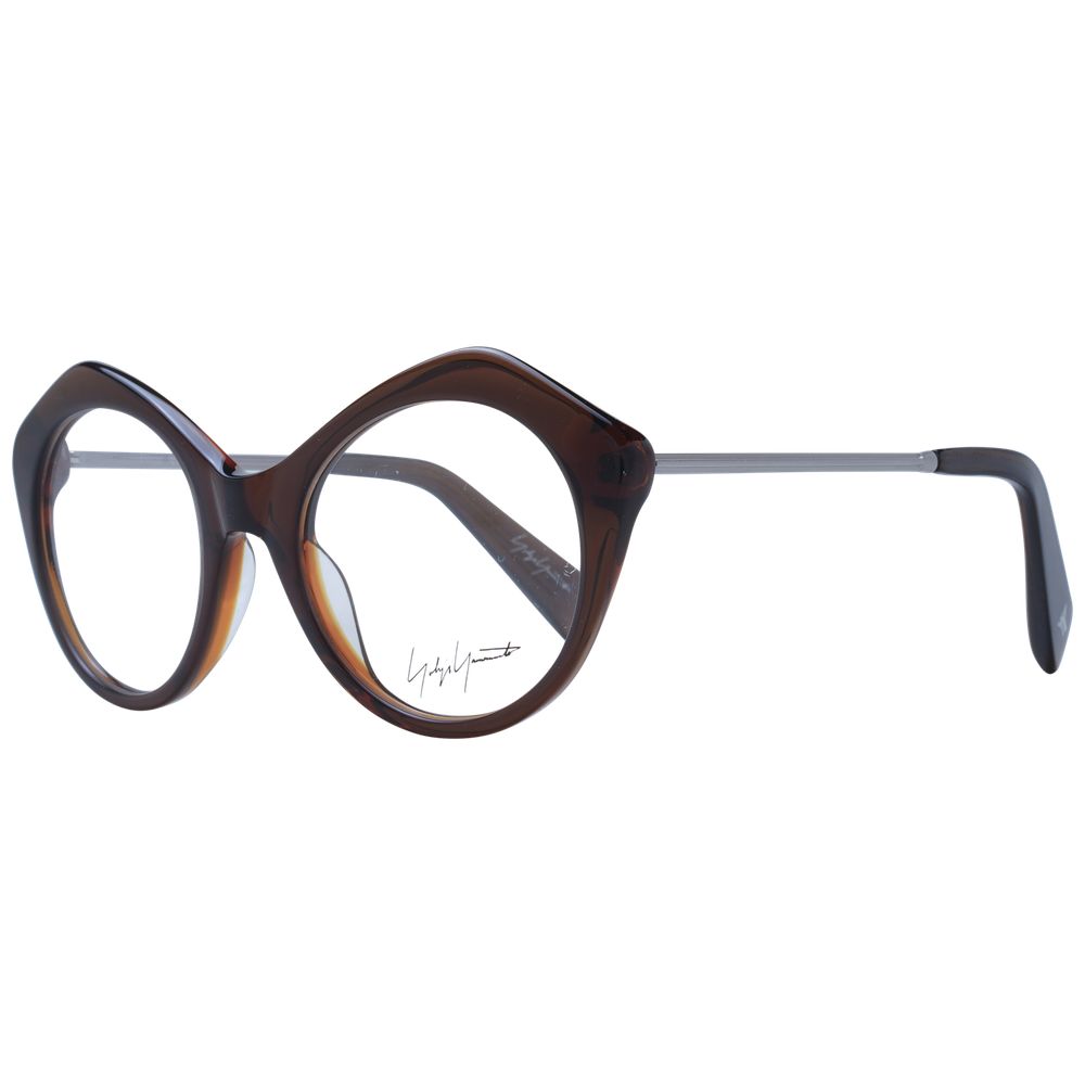 Yohji Yamamoto Brown Unisex Optical Frames – Round Design, 51mm