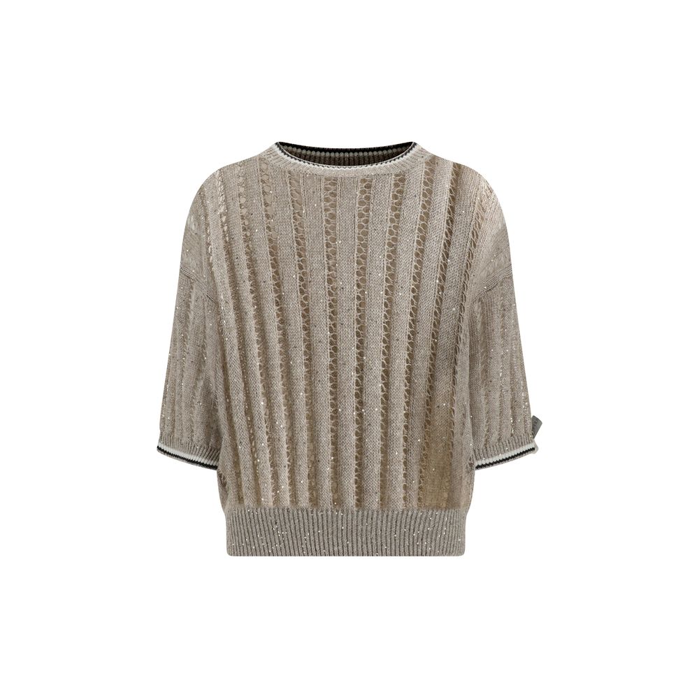 Brunello Cucinelli Openwork Knit Pattern Sweater with Sequins