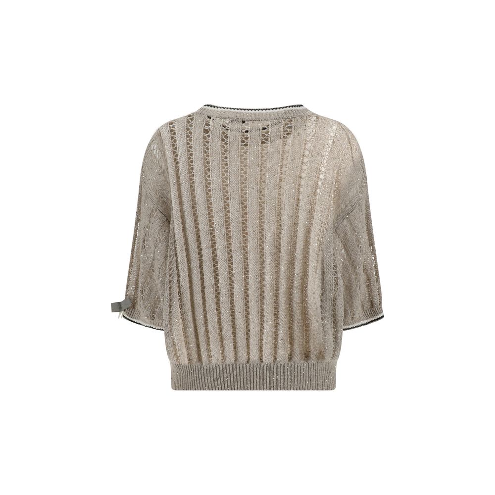 Brunello Cucinelli Openwork Knit Pattern Sweater with Sequins