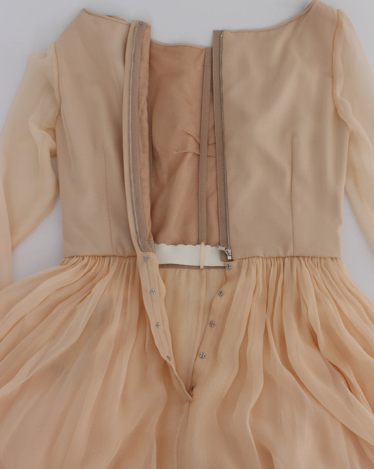 - Elegant Beige Silk Full Length Sheath Dress