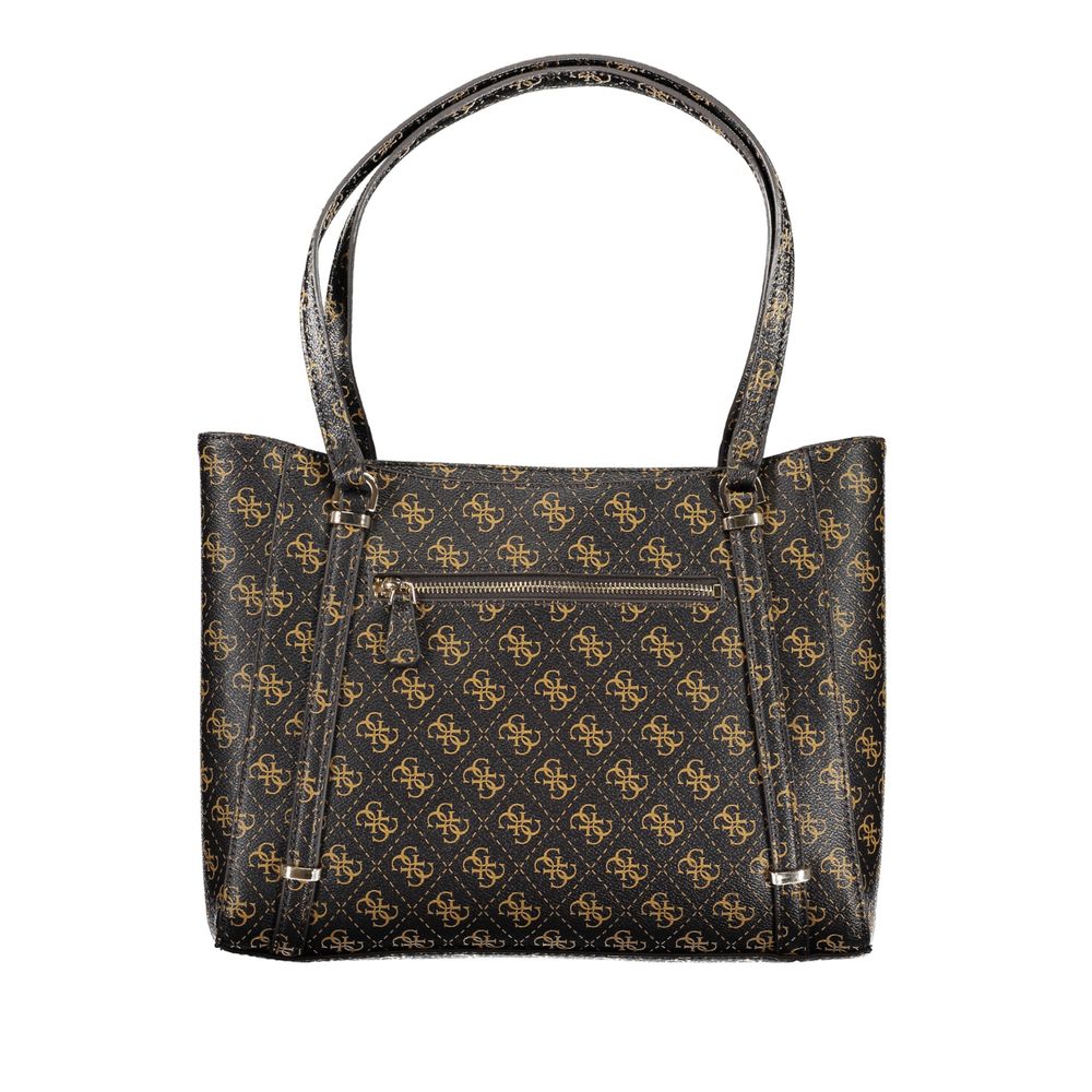 Guess Jeans Brown Eco Erica Handbag – Faux Leather, Stylish Multi-Compartment Design