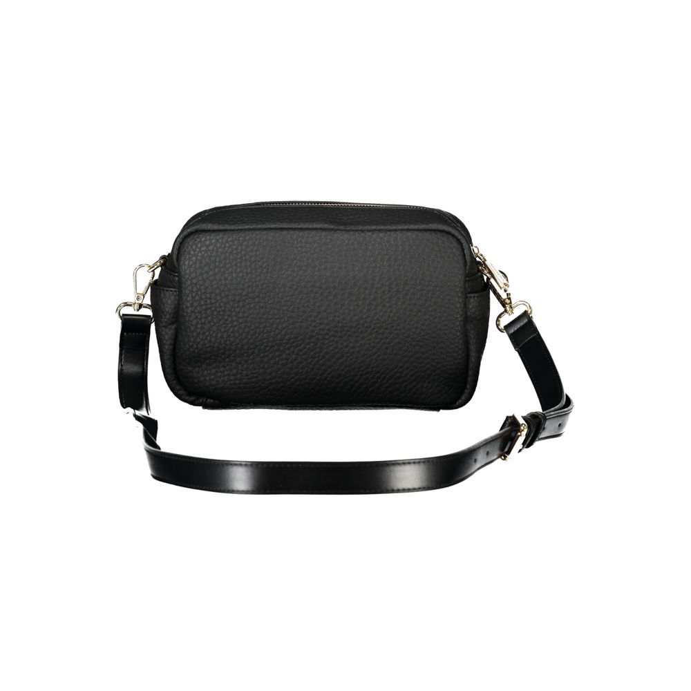 Mario Valentino Black Faux Leather Handbag with Gold Accents