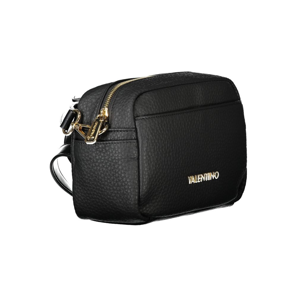 Mario Valentino Black Faux Leather Handbag with Gold Accents