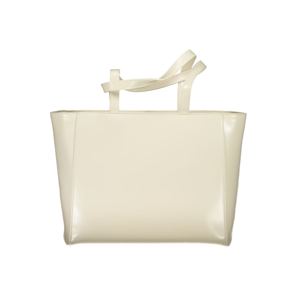 Mario Valentino Beige Leather Effect Shoulder Bag with Gold Details