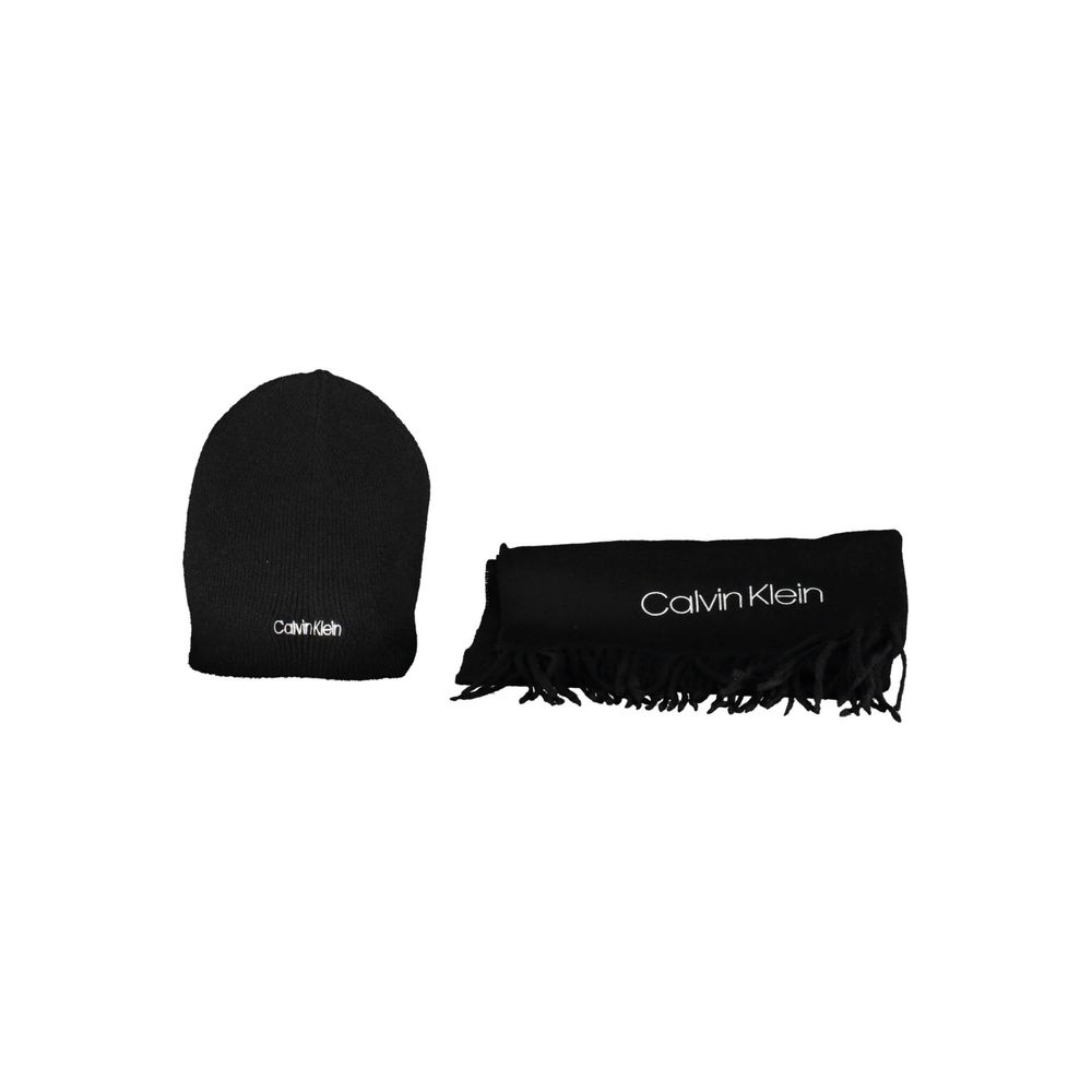 Calvin Klein Black Polyester Scarf & Cap Set