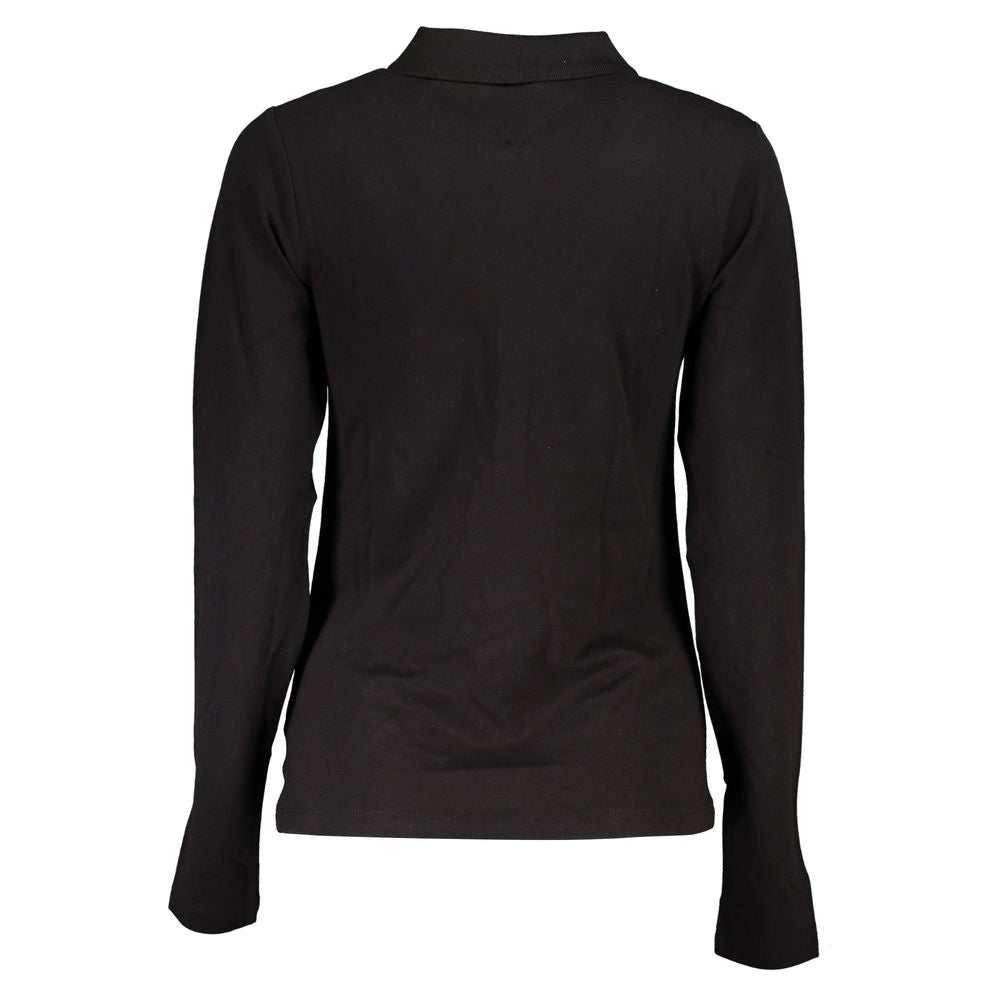 Tommy Hilfiger Black Cotton Polo Shirt - Long Sleeved Slim Fit with Logo Embroidery