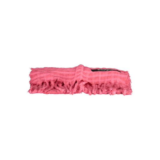 Desigual Pink Polyester Scarf with Contrast Details