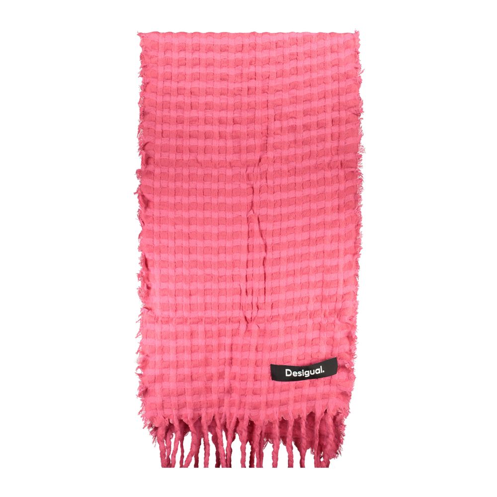 Desigual Pink Polyester Scarf with Contrast Details