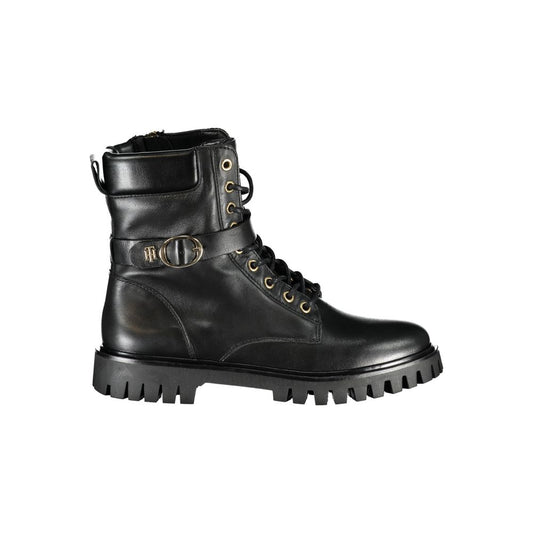 Tommy Hilfiger Black Polyester Boot with Laces and Side Zip